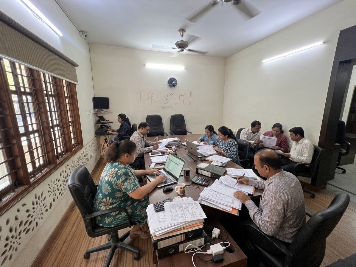 Auditors examining company records and vouchers — statutory audit, tax audit and internal audit compared